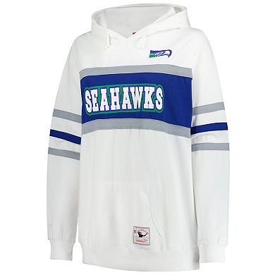 Women's Mitchell & Ness White Seattle Seahawks Plus Size Head Coach Throwback Pullover Hoodie