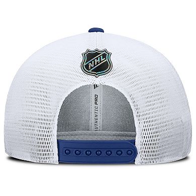 Men's Fanatics Blue/White Toronto Maple Leafs Authentic Pro Rink Lockup Adjustable Trucker Hat