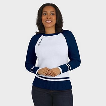 Women's WEAR by Erin Andrews White/College Navy Seattle Seahawks Colorblock Raglan Sweater
