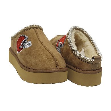 Women's Cuce Tan Cleveland Browns Chestnut Slip On Boots with Crystal Logo