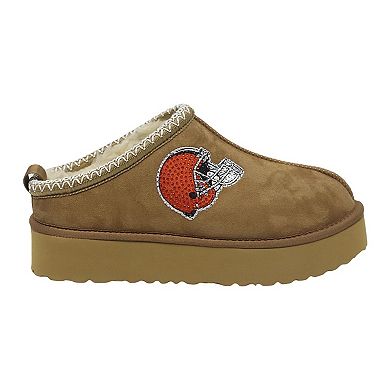 Women's Cuce Tan Cleveland Browns Chestnut Slip On Boots with Crystal Logo