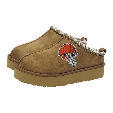 Women's Cuce Tan Cleveland Browns Chestnut Slip On Boots with Crystal Logo