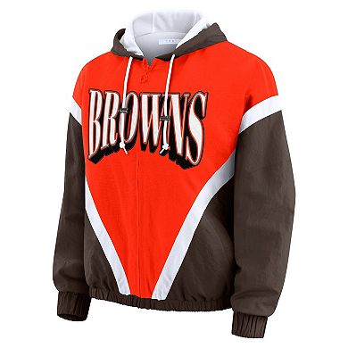 Women's WEAR by Erin Andrews Orange/Brown Cleveland Browns Plus Size Retro Crinkle Full-Zip Hoodie Windbreaker Jacket