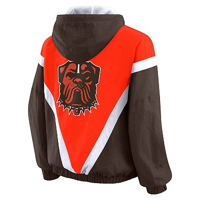 Women's WEAR by Erin Andrews Orange/Brown Cleveland Browns Plus Size Retro Crinkle Full-Zip Hoodie Windbreaker Jacket