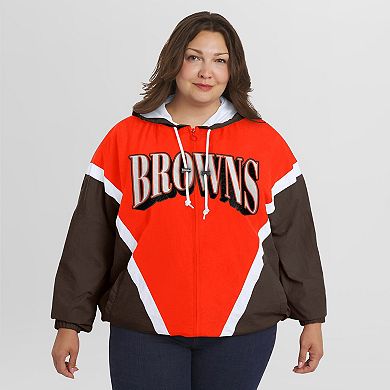 Women's WEAR by Erin Andrews Orange/Brown Cleveland Browns Plus Size Retro Crinkle Full-Zip Hoodie Windbreaker Jacket