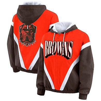 Women's WEAR by Erin Andrews Orange/Brown Cleveland Browns Plus Size Retro Crinkle Full-Zip Hoodie Windbreaker Jacket