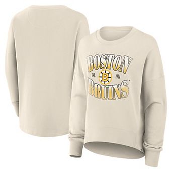 Women's Fanatics Cream Boston Bruins Oversized Vintage Slice Pullover Sweatshirt