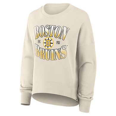 Women's Fanatics Cream Boston Bruins Oversized Vintage Slice Pullover Sweatshirt