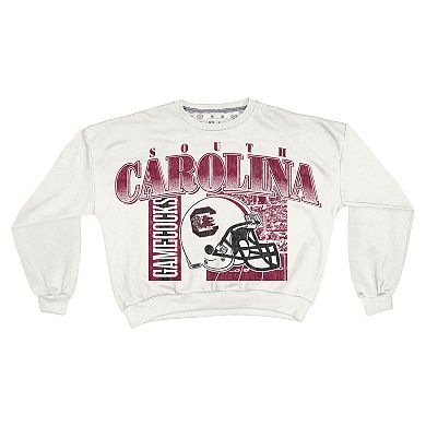 Women's Pressbox White South Carolina Gamecocks Oversized Janice Retro Waist-Length Sweatshirt