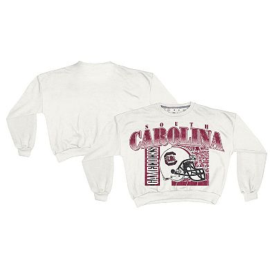 Women's Pressbox White South Carolina Gamecocks Oversized Janice Retro Waist-Length Sweatshirt