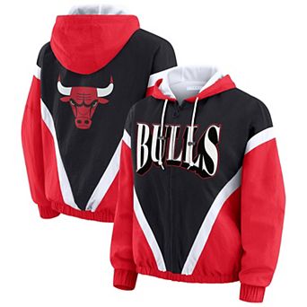 Women's WEAR by Erin Andrews Black/Red Chicago Bulls Colorblock Full-Zip Hoodie Windbreaker Jacket