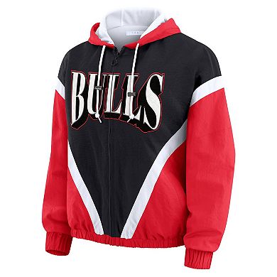 Women's WEAR by Erin Andrews Black/Red Chicago Bulls Colorblock Full-Zip Hoodie Windbreaker Jacket