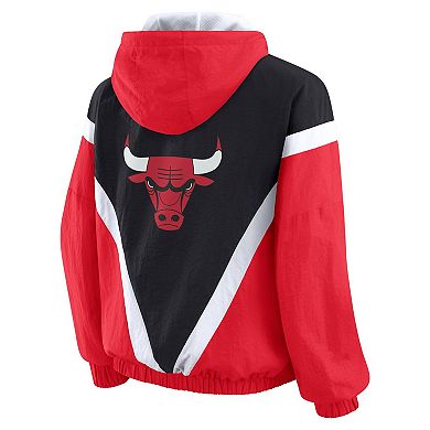 Women's WEAR by Erin Andrews Black/Red Chicago Bulls Colorblock Full-Zip Hoodie Windbreaker Jacket
