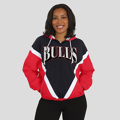 Women's WEAR by Erin Andrews Black/Red Chicago Bulls Colorblock Full-Zip Hoodie Windbreaker Jacket