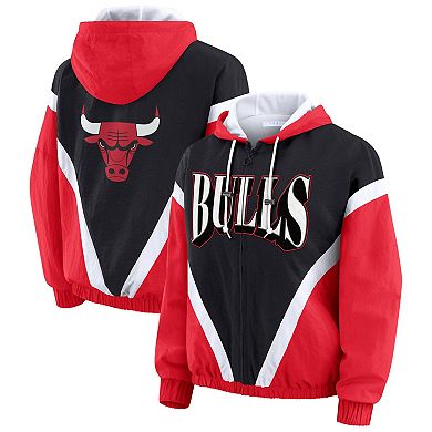 Women's WEAR by Erin Andrews Black/Red Chicago Bulls Colorblock Full-Zip Hoodie Windbreaker Jacket