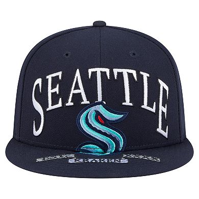 Men's New Era Deep Sea Blue Seattle Kraken Oversized Vintage Arch 59Fifty Fitted Hat