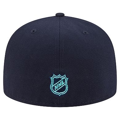 Men's New Era Deep Sea Blue Seattle Kraken Oversized Vintage Arch 59Fifty Fitted Hat