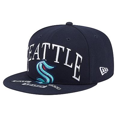 Men's New Era Deep Sea Blue Seattle Kraken Oversized Vintage Arch 59Fifty Fitted Hat