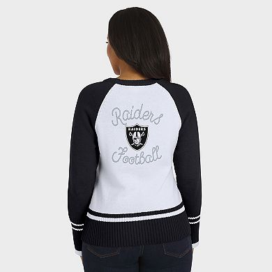 Women's WEAR by Erin Andrews White/Black Las Vegas Raiders Colorblock Raglan Sweater