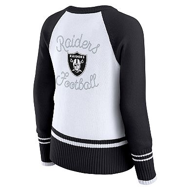 Women's WEAR by Erin Andrews White/Black Las Vegas Raiders Colorblock Raglan Sweater