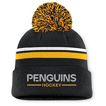 Women's Fanatics Black Pittsburgh Penguins Authentic Pro Rink Cuffed Knit Hat with Pom