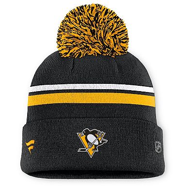 Women's Fanatics Black Pittsburgh Penguins Authentic Pro Rink Cuffed Knit Hat with Pom