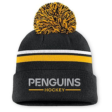 Women's Fanatics Black Pittsburgh Penguins Authentic Pro Rink Cuffed Knit Hat with Pom