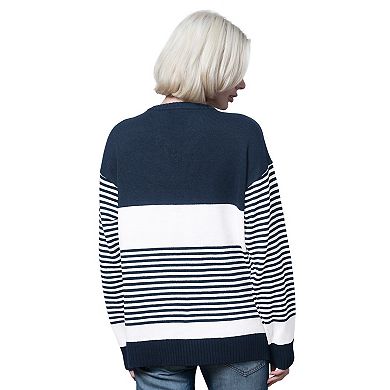 Women's Starter Navy Dallas Cowboys No Huddle Striped V-Neck Sweater