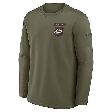 Men's Nike Olive Kansas City Chiefs 2025 Salute to Service Sideline Coaches Therma-FIT Long Sleeve Shirt