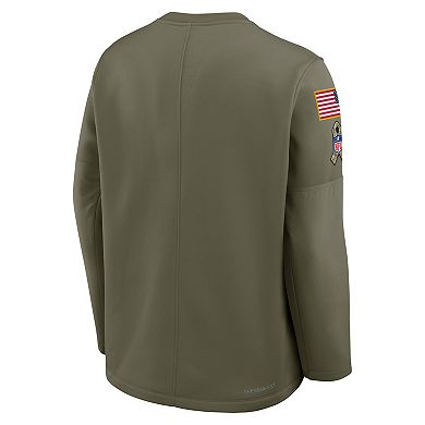 Men's Nike Olive Kansas City Chiefs 2025 Salute to Service Sideline Coaches Therma-FIT Long Sleeve Shirt