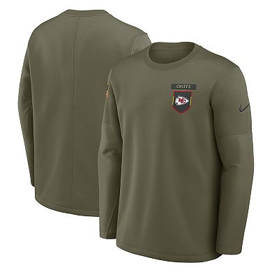 Men's Nike Olive Kansas City Chiefs 2025 Salute to Service Sideline Coaches Therma-FIT Long Sleeve Shirt