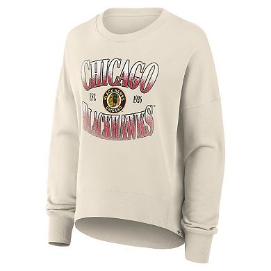 Women's Fanatics Cream Chicago Blackhawks Oversized Vintage Slice Pullover Sweatshirt