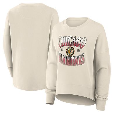 Women's Fanatics Cream Chicago Blackhawks Oversized Vintage Slice Pullover Sweatshirt