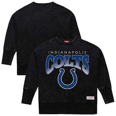 Women's Mitchell & Ness Black Indianapolis Colts Delineate Mineral Wash Crewneck Sweatshirt