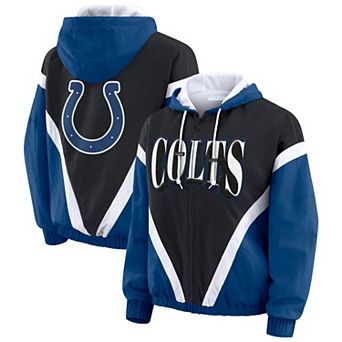Women's WEAR by Erin Andrews Black/Royal Indianapolis Colts Plus Size Retro Crinkle Full-Zip Hoodie Windbreaker Jacket