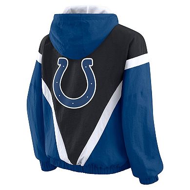 Women's WEAR by Erin Andrews Black/Royal Indianapolis Colts Plus Size Retro Crinkle Full-Zip Hoodie Windbreaker Jacket