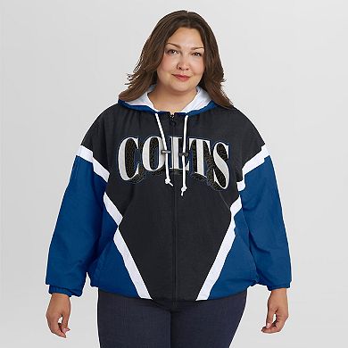 Women's WEAR by Erin Andrews Black/Royal Indianapolis Colts Plus Size Retro Crinkle Full-Zip Hoodie Windbreaker Jacket