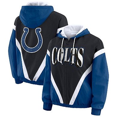 Women's WEAR by Erin Andrews Black/Royal Indianapolis Colts Plus Size Retro Crinkle Full-Zip Hoodie Windbreaker Jacket