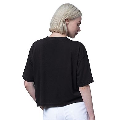 Women's Starter Black Chicago Cubs Holy Grail Boxy Cropped T-Shirt