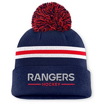 Women's Fanatics Navy New York Rangers Authentic Pro Rink Cuffed Knit Hat with Pom