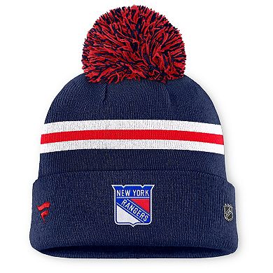 Women's Fanatics Navy New York Rangers Authentic Pro Rink Cuffed Knit Hat with Pom