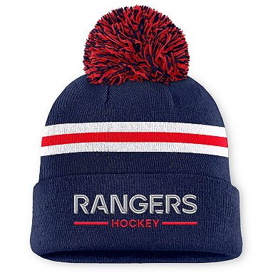 Women's Fanatics Navy New York Rangers Authentic Pro Rink Cuffed Knit Hat with Pom