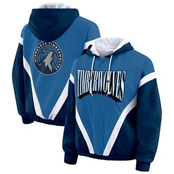 Women's WEAR by Erin Andrews Blue/Navy Minnesota Timberwolves Colorblock Full-Zip Hoodie Windbreaker Jacket
