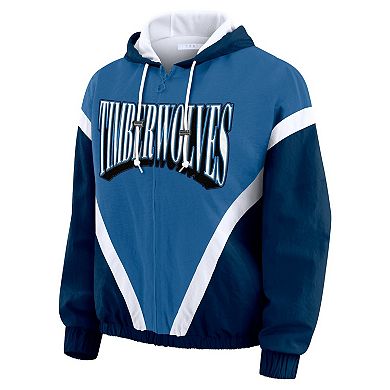 Women's WEAR by Erin Andrews Blue/Navy Minnesota Timberwolves Colorblock Full-Zip Hoodie Windbreaker Jacket