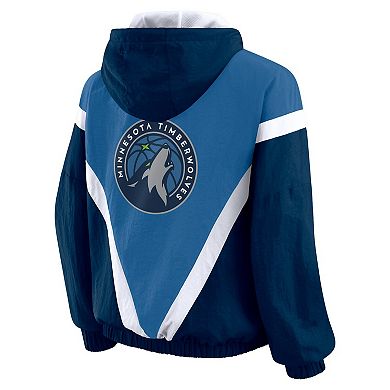 Women's WEAR by Erin Andrews Blue/Navy Minnesota Timberwolves Colorblock Full-Zip Hoodie Windbreaker Jacket