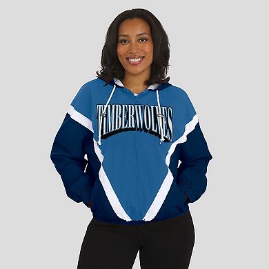 Women's WEAR by Erin Andrews Blue/Navy Minnesota Timberwolves Colorblock Full-Zip Hoodie Windbreaker Jacket