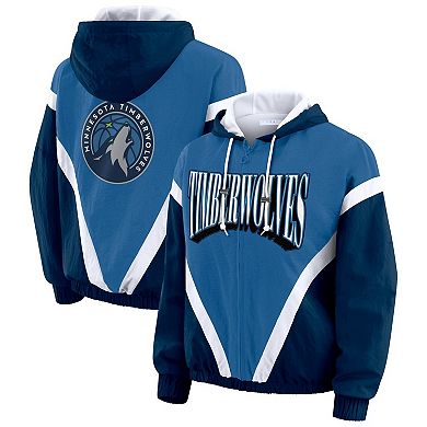 Women's WEAR by Erin Andrews Blue/Navy Minnesota Timberwolves Colorblock Full-Zip Hoodie Windbreaker Jacket