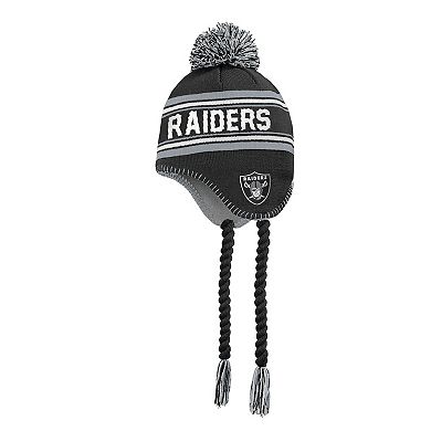 Youth Outerstuff Black Las Vegas Raiders Jacquard Tassel Knit Hat with Pom