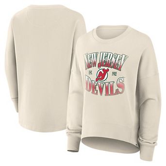 Women's Fanatics Cream New Jersey Devils Oversized Vintage Slice Pullover Sweatshirt