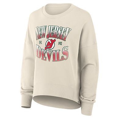 Women's Fanatics Cream New Jersey Devils Oversized Vintage Slice Pullover Sweatshirt